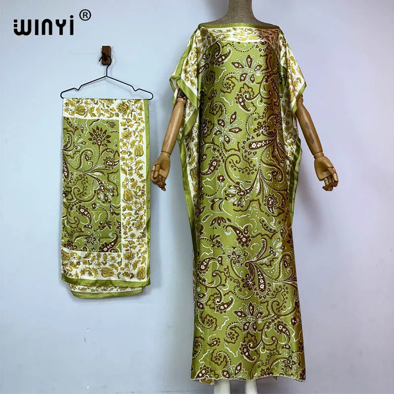 WINYI africa boho print clothing for women Dubai Muslim Dashiki abaya holiday Design With belt evening dress caftan party dress