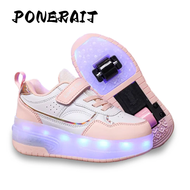 

New Roller Skate Shoes 2 Wheels Removable Wheeled Rolling Shoes for Kids with LED Light Racing Inline Skate Children's Sneakers