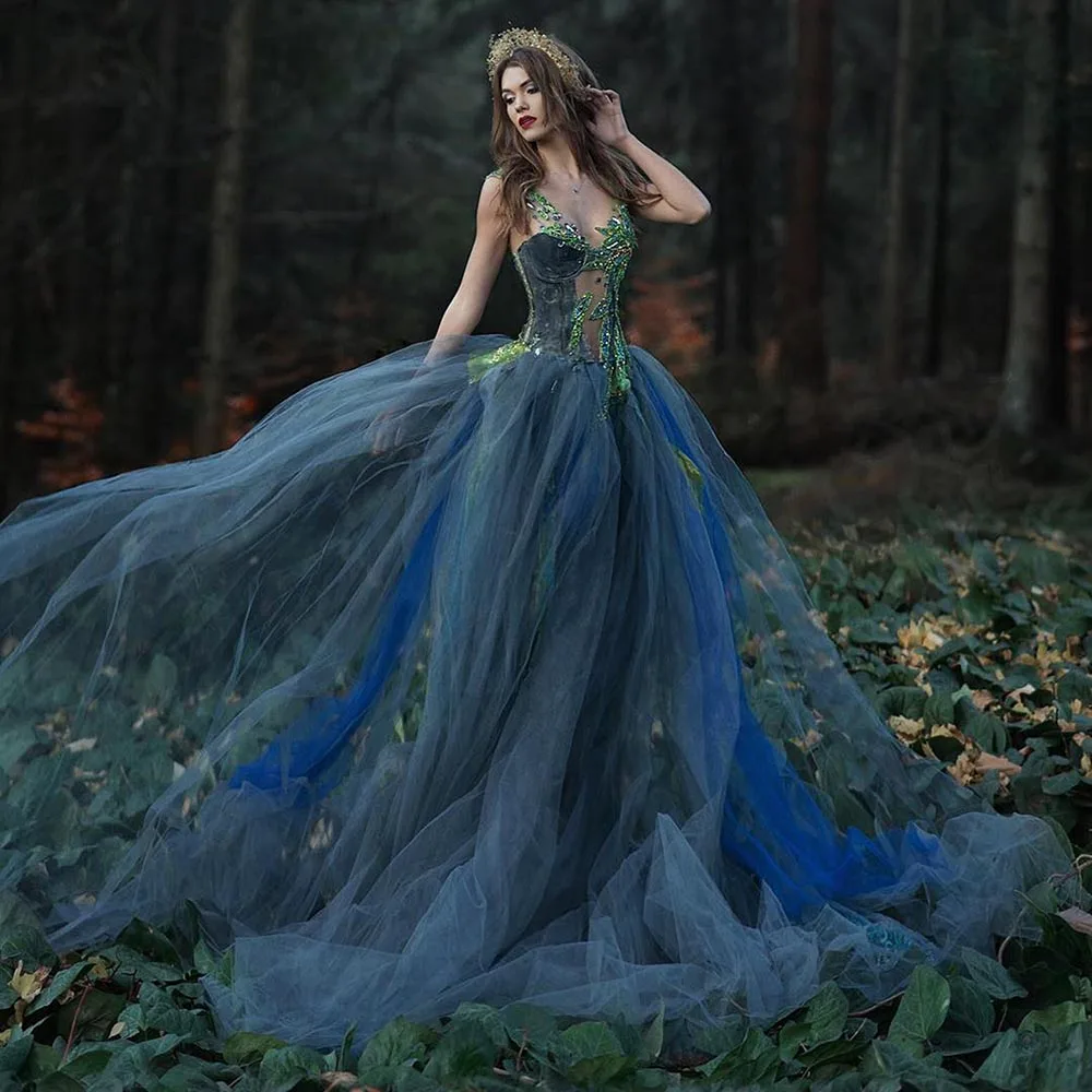 Vestido de tul con cuentas de cristales verdes, traje de noche gris, elegante, en capas, para sesión de fotos, exuberante