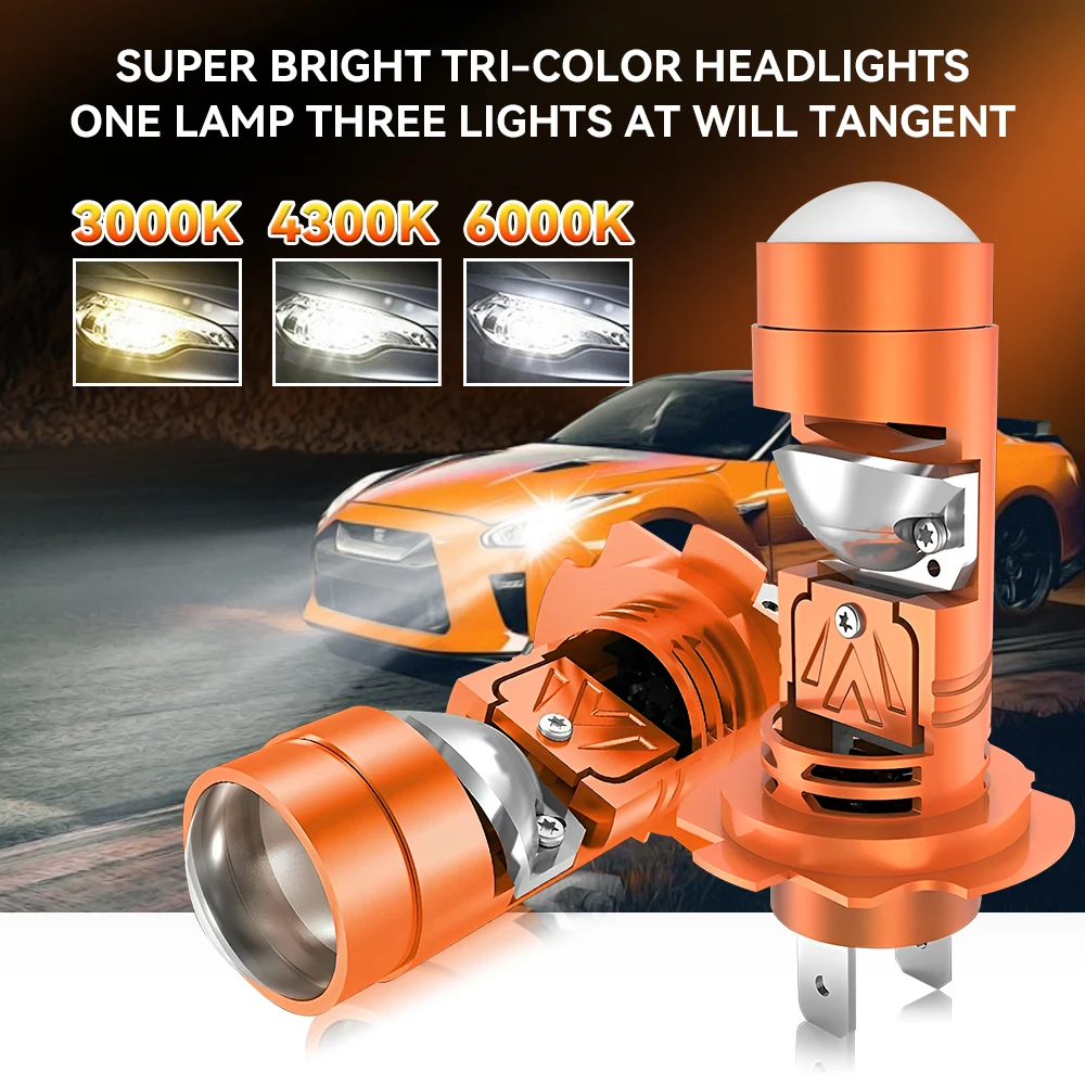 

3 Color Mini Projector Lens Car Headlamp H7 LED Headlight Car High Low Beam Auto Fog Lights Motorcycle Super bright LED Bulb