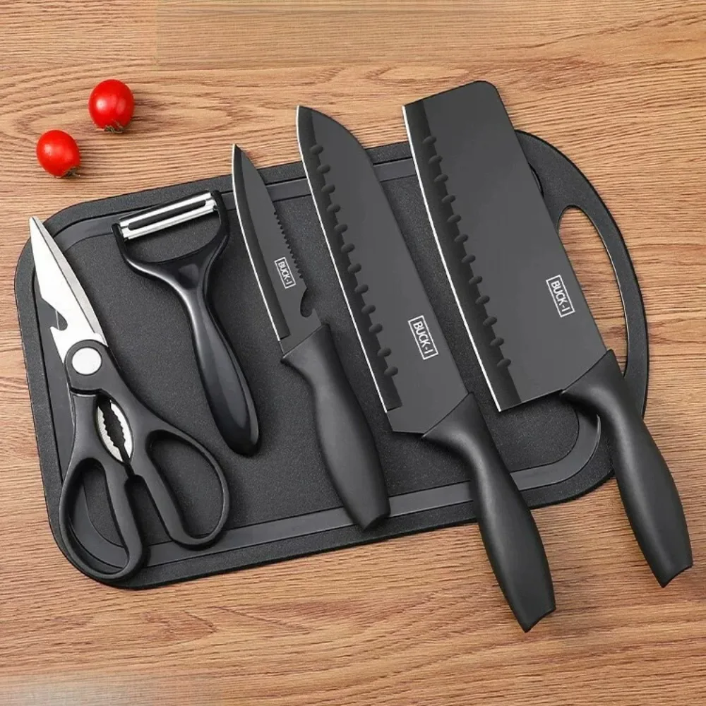 1,5PCS Black Stainless Steel Kitchen Knife Set, Including A Full Set for Kitchen, Dormitory, Household Use, Chef's Knife