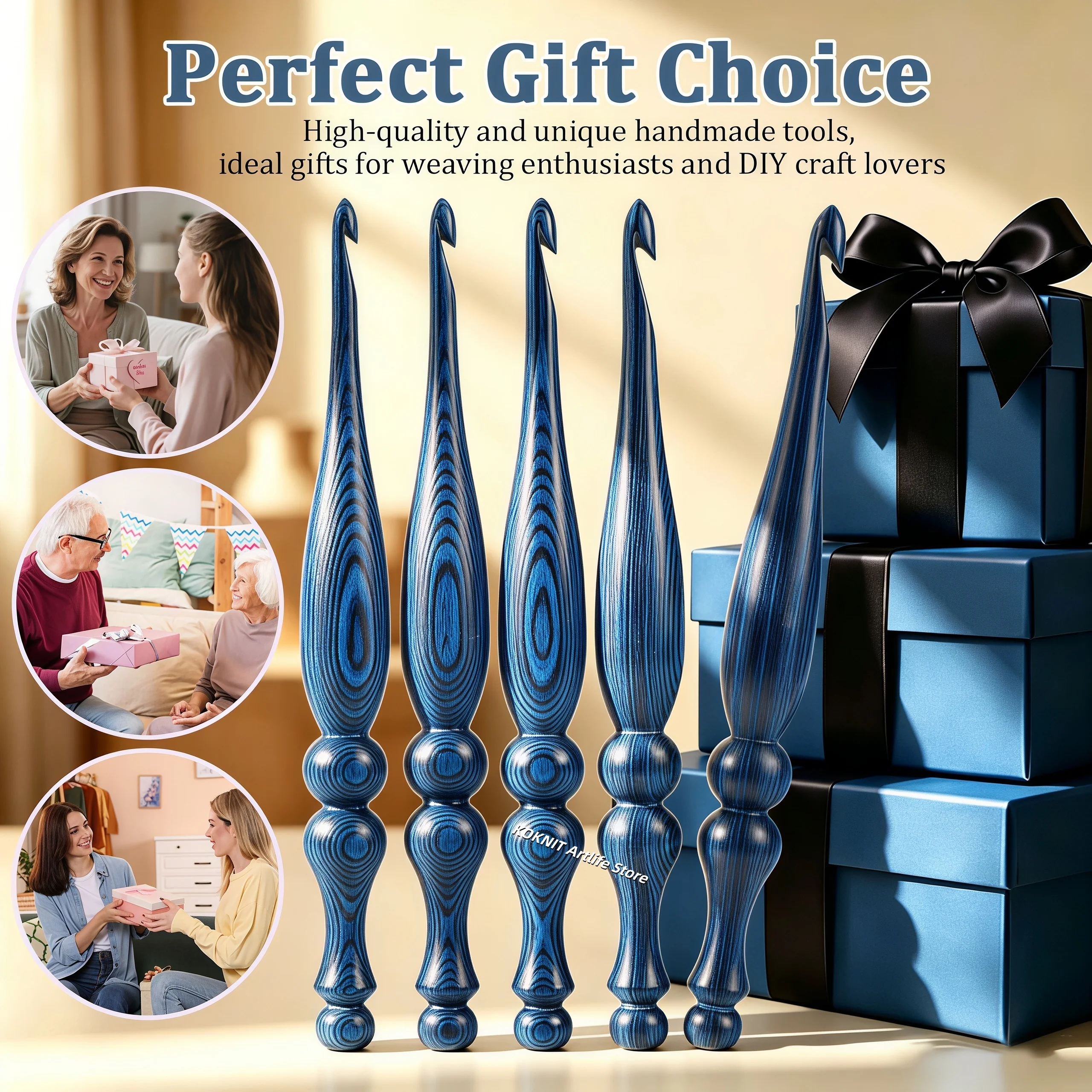 Blue Vintage Solid Wood Croche - Wooden Crochet Hooks Ergonomic Handle ulasan dan harga