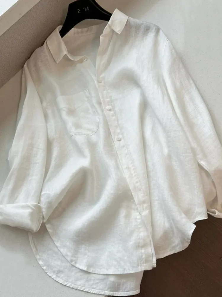 Losse lange Sve zonbescherming irt dames zomerlinnen casual irt kraag bovenkleding jas normaal dun