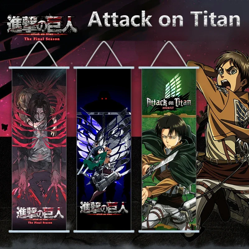 Attack on Titan Scroll Canvas Wall Hanging Painting Home Decor Anime Poster Wall Art Room Decoration Gift