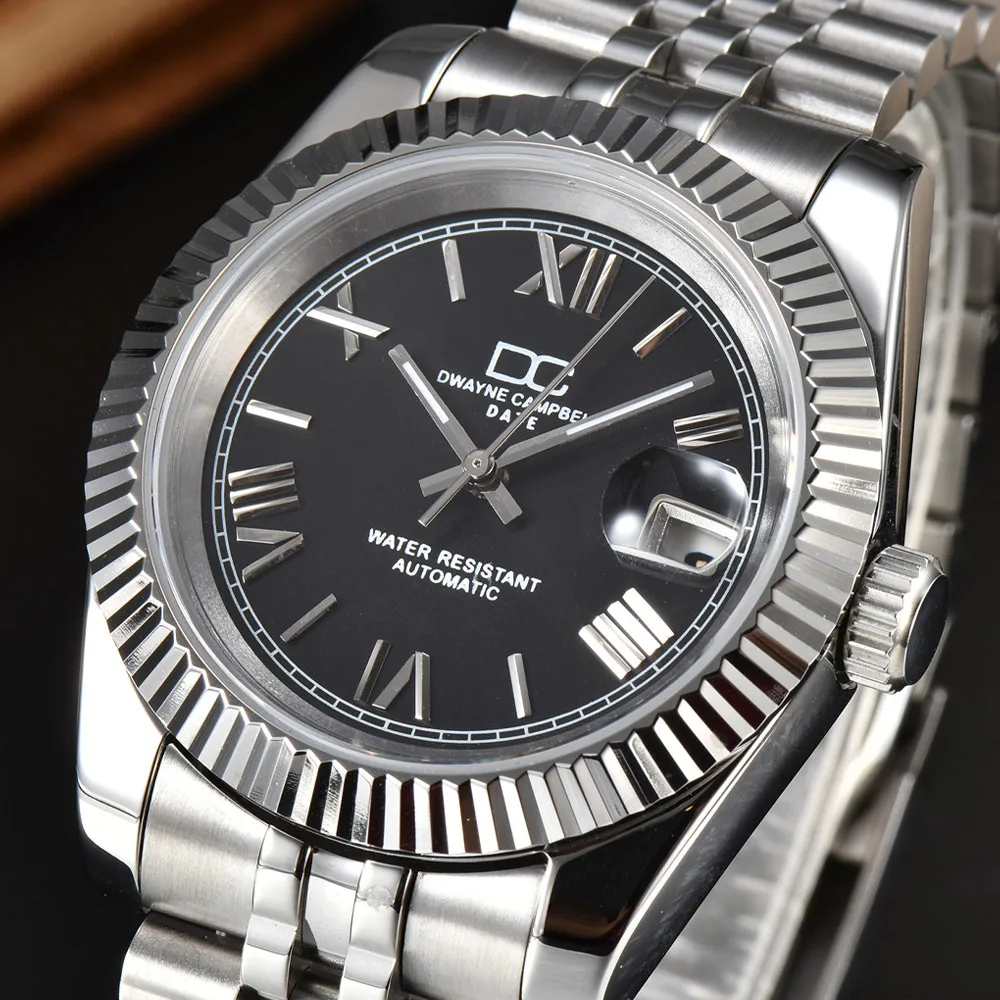 موضة 40.5 مللي متر قطر العرض الروماني مضيئة الياقوت الزجاج ساعة رجالي مقاوم للماء NH35 حركة ساعة رجالي