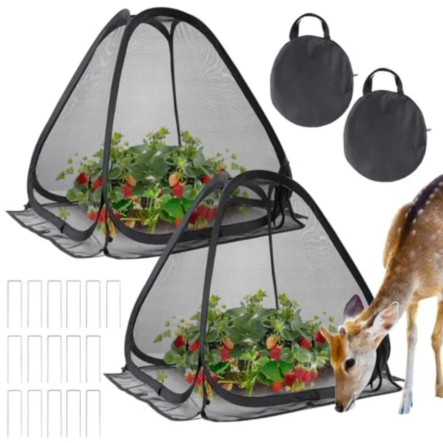 

2-Pack Durable Plant Covers - Pop-up Fine Mesh Plant Tents with 8 Stakes, 22''x22''x23''Plant Protectors, Garden Crop Guard Cag