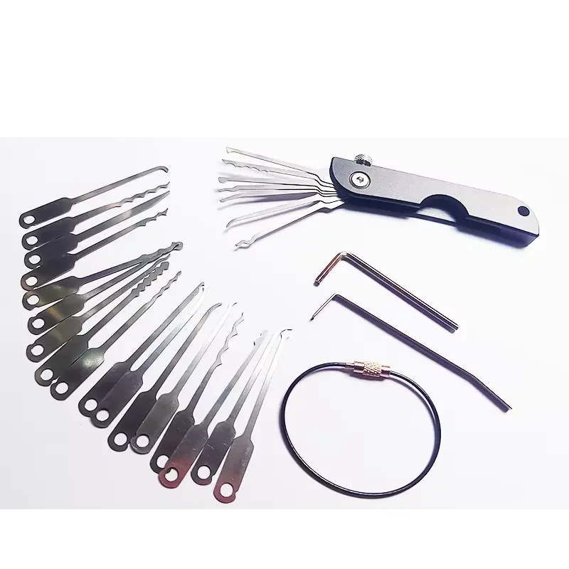 Head Exchangeable 24PCS Stainless Lock Pick Pocket Knife Pick EDC Portable Jackknife Pocket Light Easy Carry Locksmith Tools