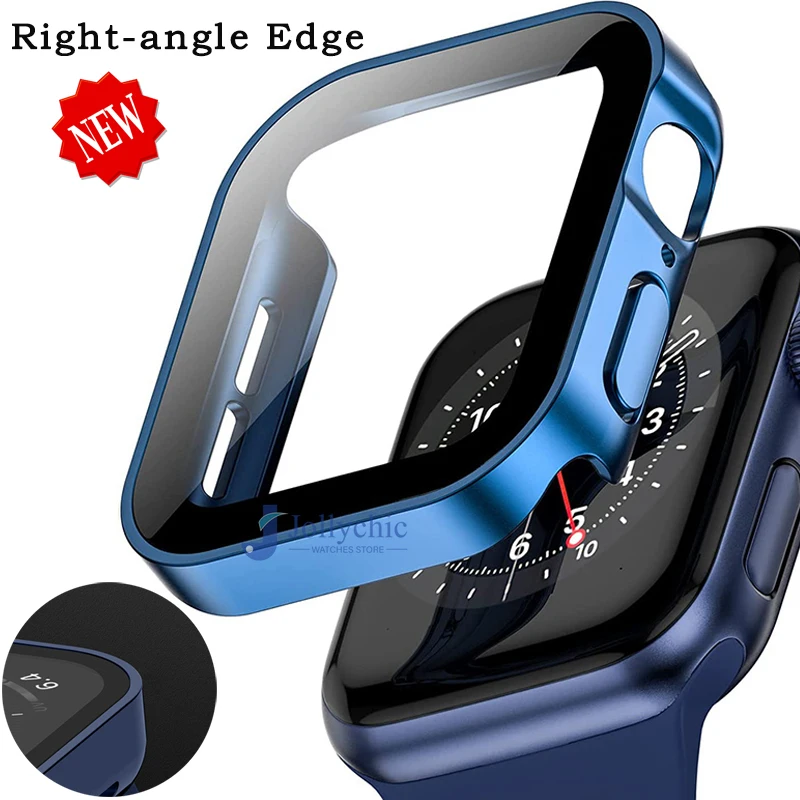 Waterproof Watch Case Tempered Glass for apple watch serie 8 7 cover 44mm 45mm protector Straight Edge For IWatch 6 SE 5 4