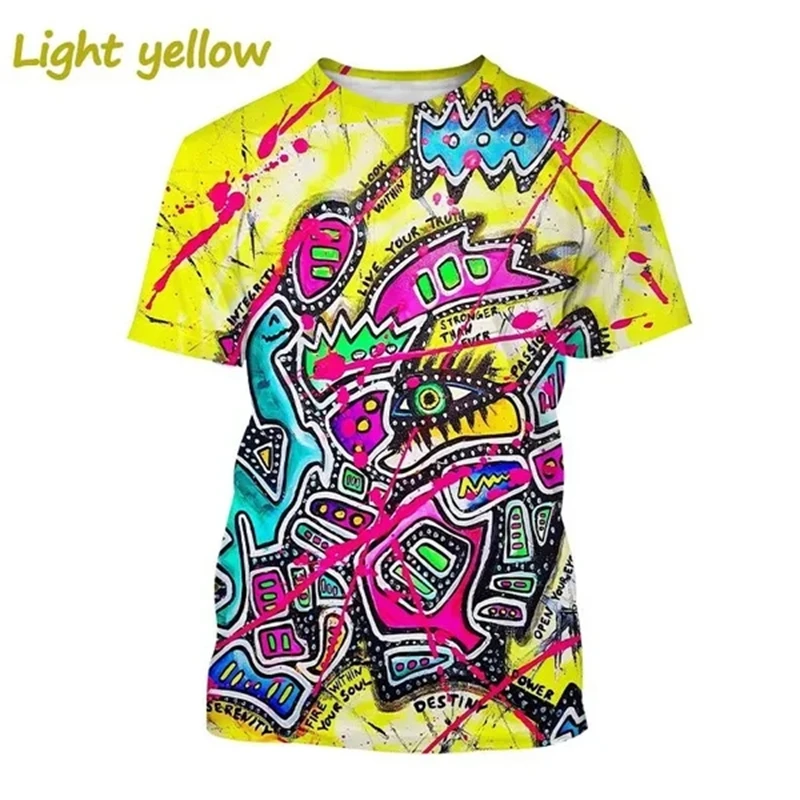 New Hip-hop Graffiti 3D Printing T-shirt Hip-hop Rap Music Round Neck Short-sleeved Street Painting Fashion Men\'s Women\'s Tops