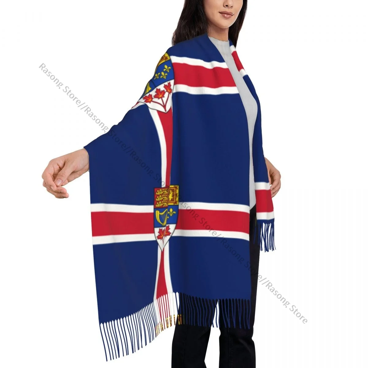 Lenço de borla grande 196*68cm pashmina inverno quente xale envoltório bufanda bandeira feminina do reino de canadá cachecóis de caxemira