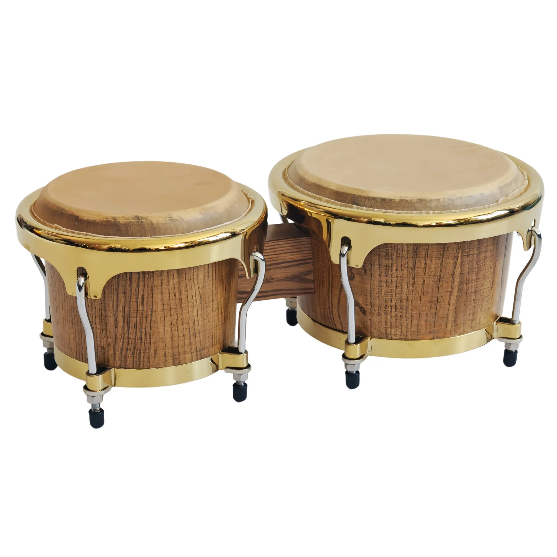 5 8.5 Inch Professional Linden Wood Gilded Bongo Drums, Real Leather Percussion Instrument, Hand Drum