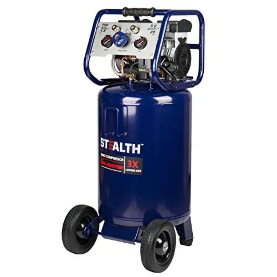 

20 Gallon Ultra Quiet Air Compressor 1.8 HP Oil-Free Peak 150 PSI 68 Decibel 5.5 CFM @ 40 PSI 5 CFM @ 90 PSI Silent Lon