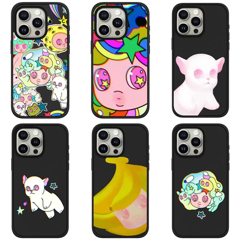 

Cartoon Big Eyes Girl Black Frosted Phone Case Cover for IPhone 13 14 15 Pro Max Case