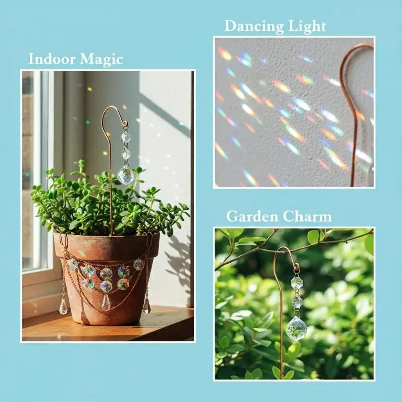 1Pcs Garden Lawn Decoration Sun Catcher Crystal Ball Flower POTS Pile Plant Stumps Potted Plants Indoor Outdoor Hanging Decor