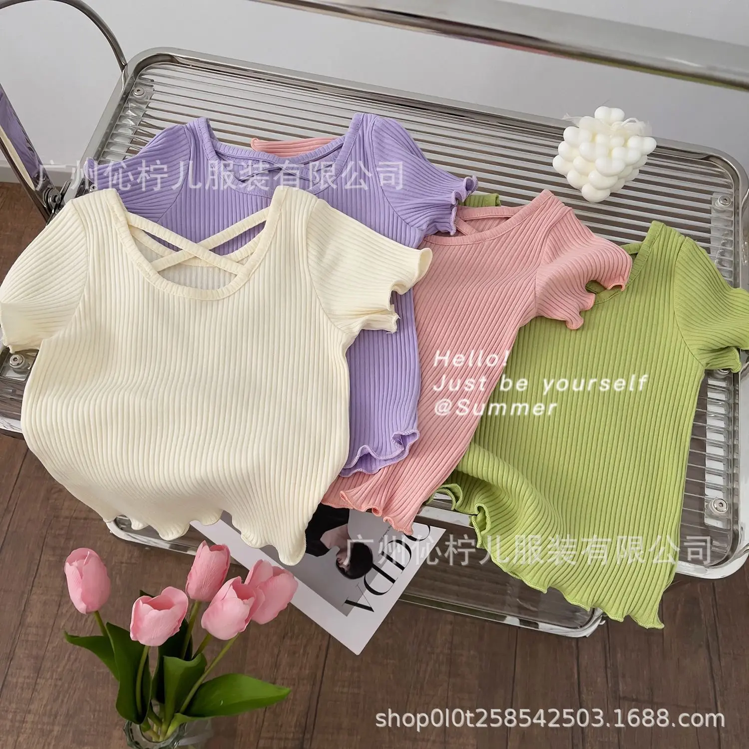

Baby Girl Summer New T-shirt Versatile Foreign Style Fashion Trend Foreign Trade New Candy Color Casual Bottoming Shirt