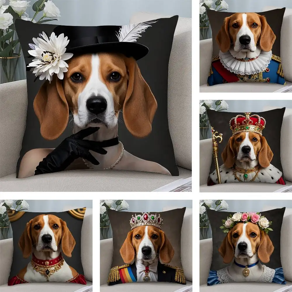 Renaissance Royal Beagle Hund Kissenbezug, quadratisch, doppelseitiger Druck, Kissenbezug für Sofa, Zuhause, Schlafzimmer, Dekoration, Geschenk