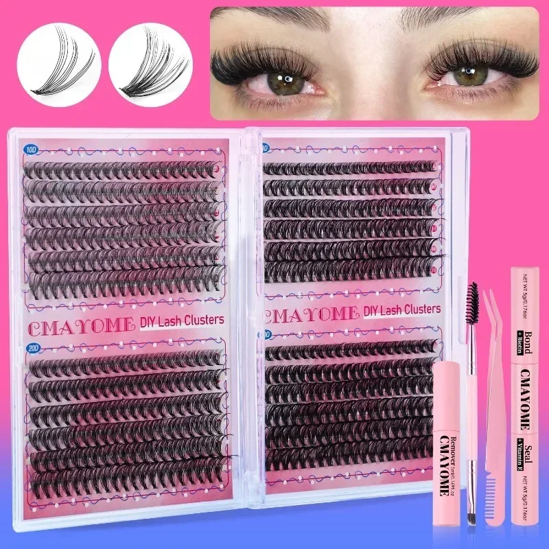 DIY Cluster Lashes Kit Natural Fluffy D Curl 10/20/30/40D Mixed Cluster Lashes with Bond Seal Remover Tweezer Sets Easy To Use