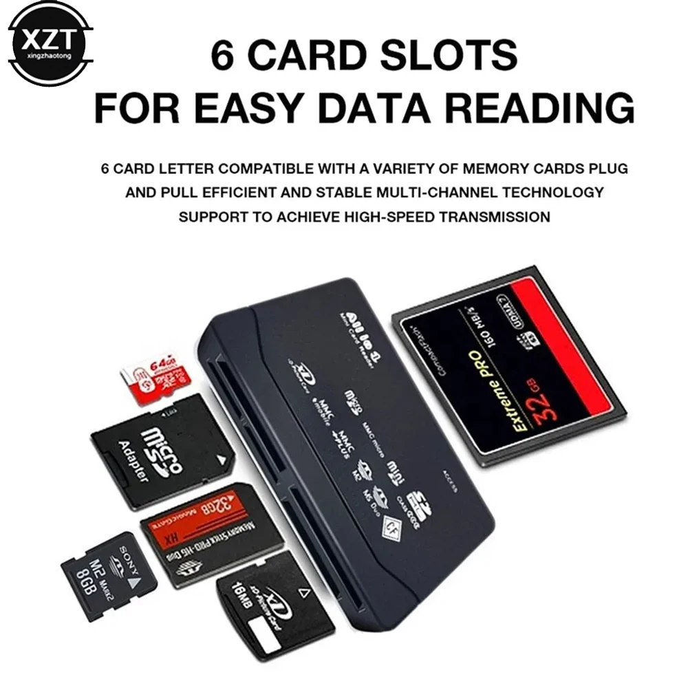 

Устройство для чтения карт памяти USB 2,0, 6 в 1, поддержка TF CF SD Mini SD SDHC MMC MS XD