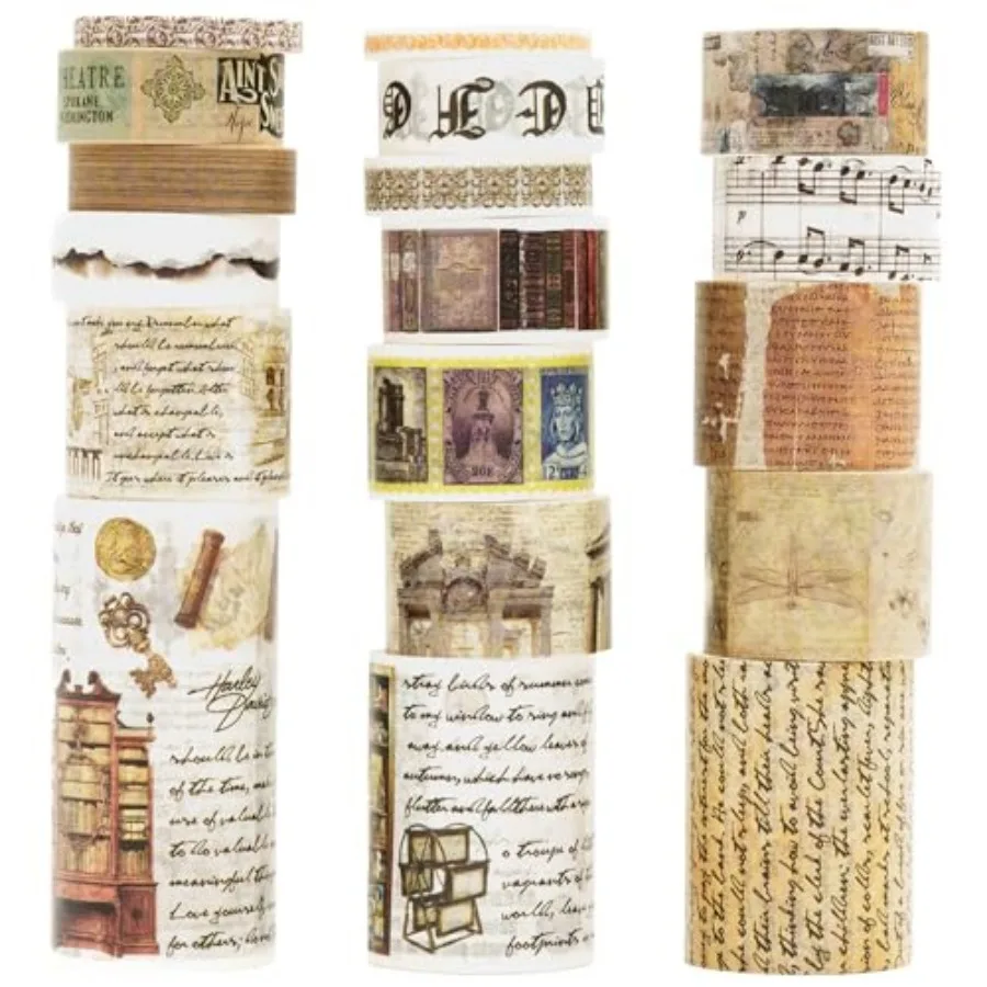 18 Rolls Vintage Washi Tape Pack Retro Arts Adhesive Tapes Wide Monologue Decorative Masking Tape Sets for Craft,,Scrapbook, DI