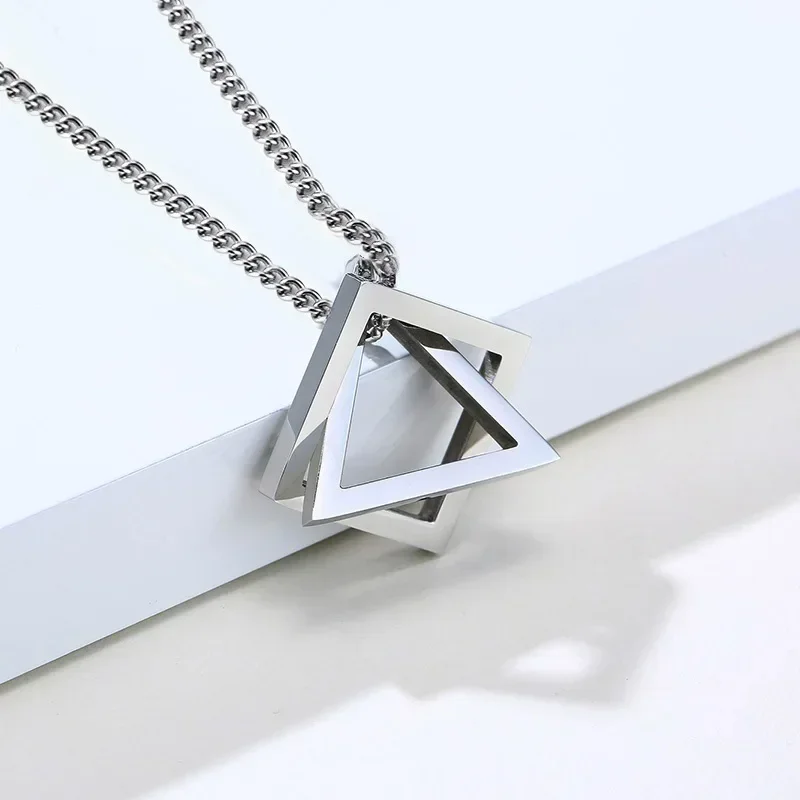 Collares Con Colgante Trendy Interlocking Square Triangle Pendant For Men Geometric Stacking Streetwear Hip Pop Rock Necklace