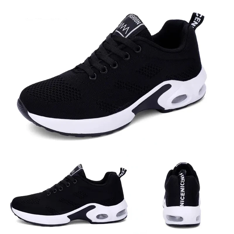 Women Fashion Air Cushion Sport Running Flat Soft Bottom Hollow Sneaker Youth Girl Mesh Breathable Casual Platform Walking Shoes