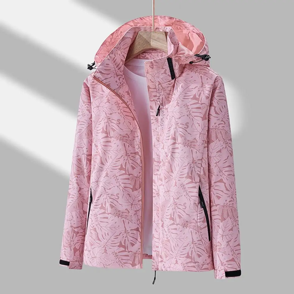 Jacket Coat Detachable Hood Casual Jacket Maple Leaves Print Women's Jacket with Detachable Hood Pockets Casual Coat for Long