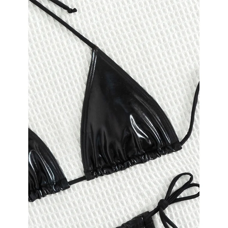 New black leather triangle sexy bikini swimsuit for women