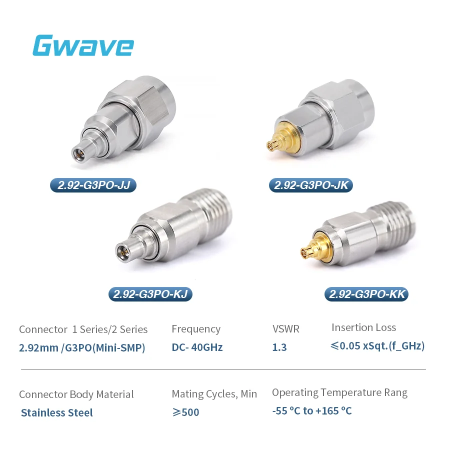 High Frequency r f Adapters Millimeter Wave 2.92 mm to G3PO Stainless Steel DC-40GHz