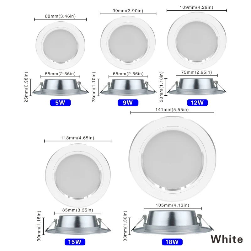 10pcs/lot Led Downlight 220v Ceiling Light 5W 9W 12W Recessed Down light Round Led Panel Light 15W 18W Spotlight Indoor Lighting