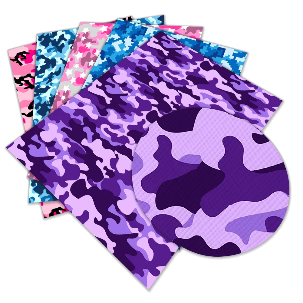 

Camouflage Color Print Pattern Faux Leather Vinly Cross Grain for DIY Hair Bow Jewelry Earring Craft Making 30*22cm