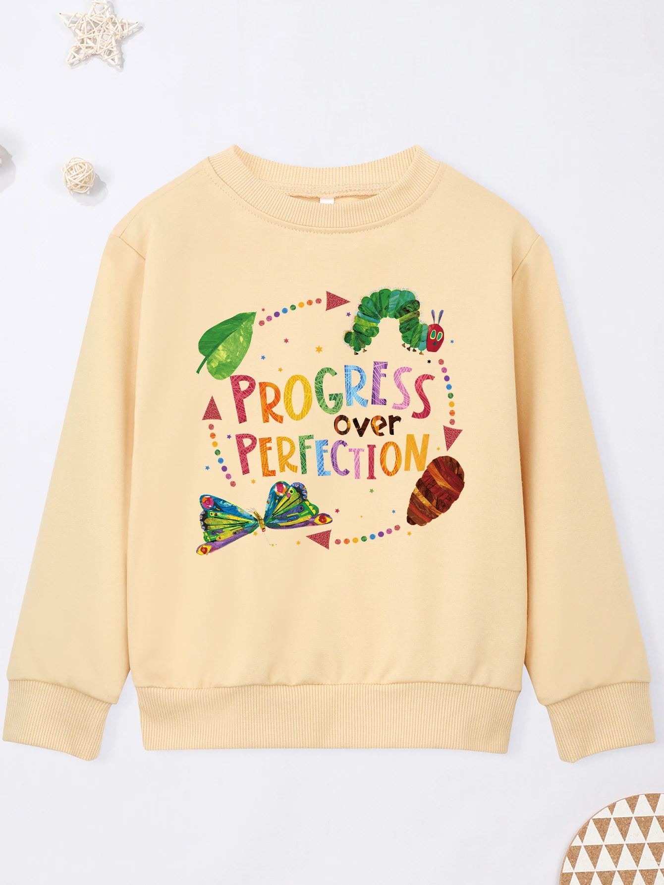 Casual The Life of Caterpillar PROGRESS OVER PERFECTION Print Baby Girl Boy Sweater Kid Sweatshirt