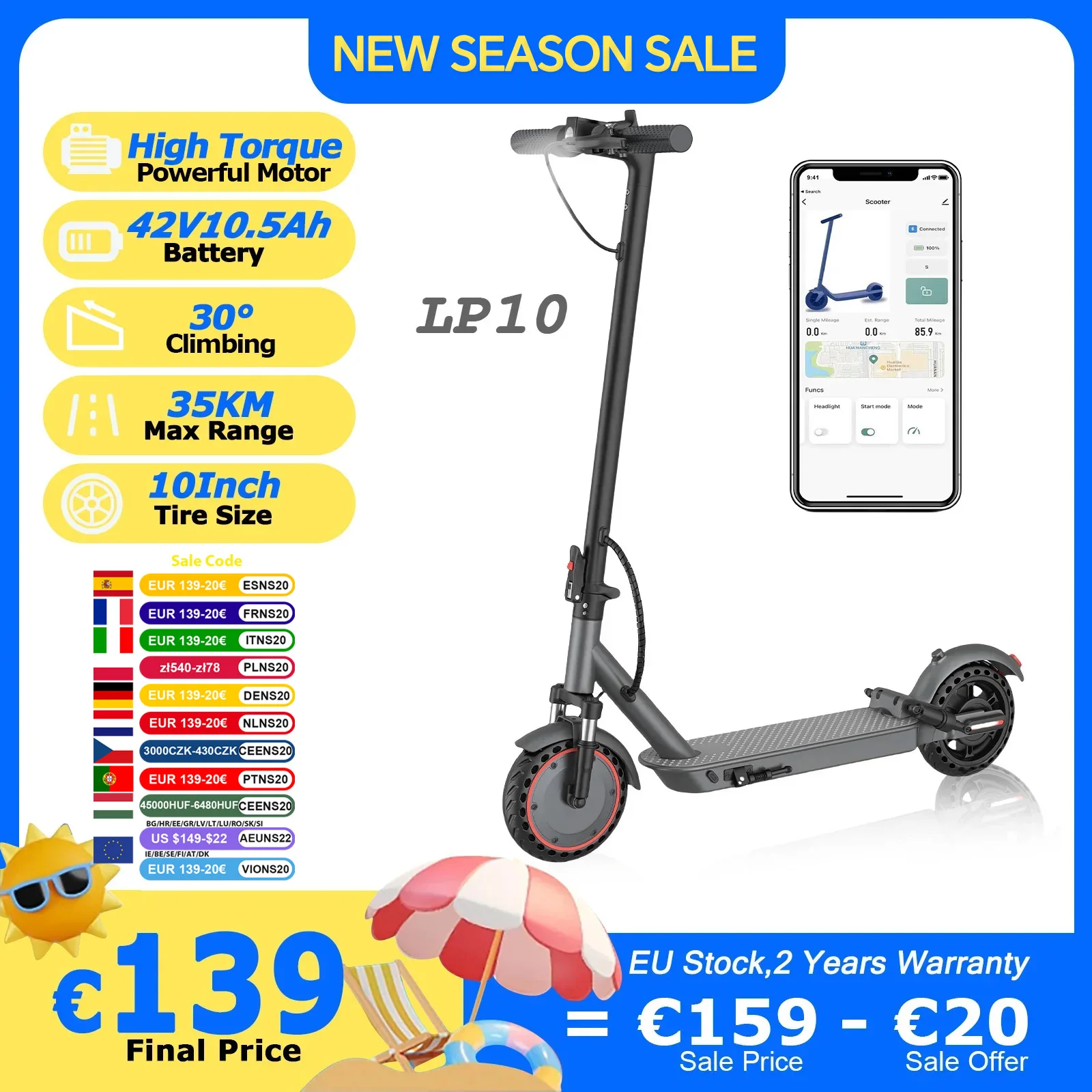 Image of AOVOPRO LP10 Elektroroller Leistungsstarker Motor 42V10.5Ah 30 ° Klappbarer E-Scooter mit 35 km Reichweite, 10-Zoll-Reifen und Stoßdämpfung