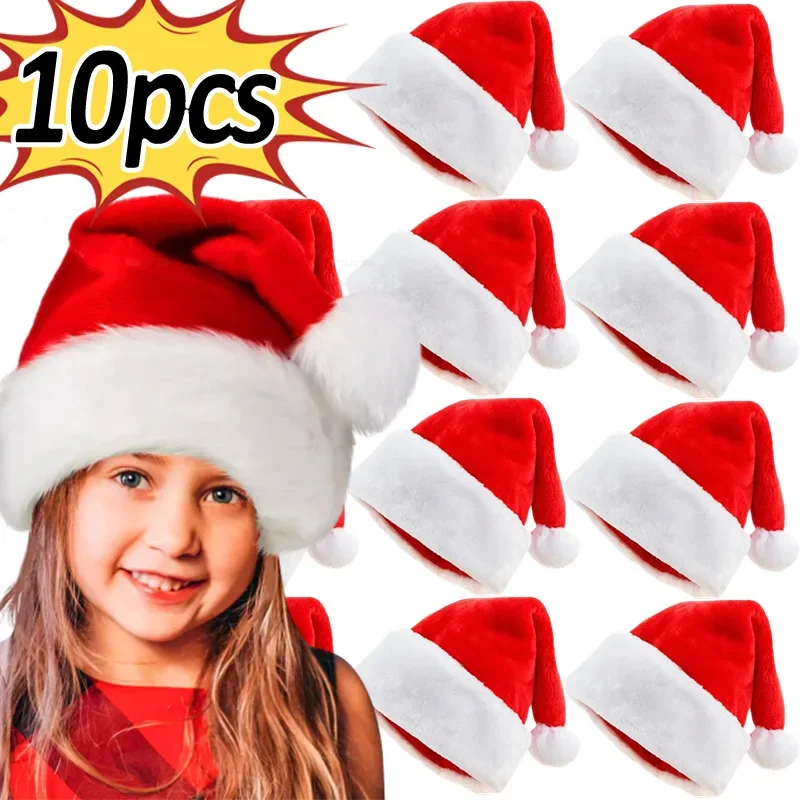 10pcs Non-woven Christmas Hats for Adults Kids Thickened Santa Claus Xmas Hats Merry Christmas New Year Party Decoration Gifts