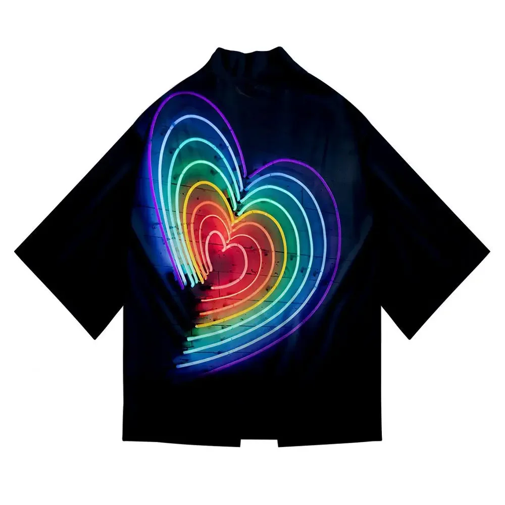 النمط الياباني كيمونو هاوري الرجال النساء سترة قوس قزح العلم مثليات المثليين الملابس اليابانية التقليدية الملابس قميص الآسيوية