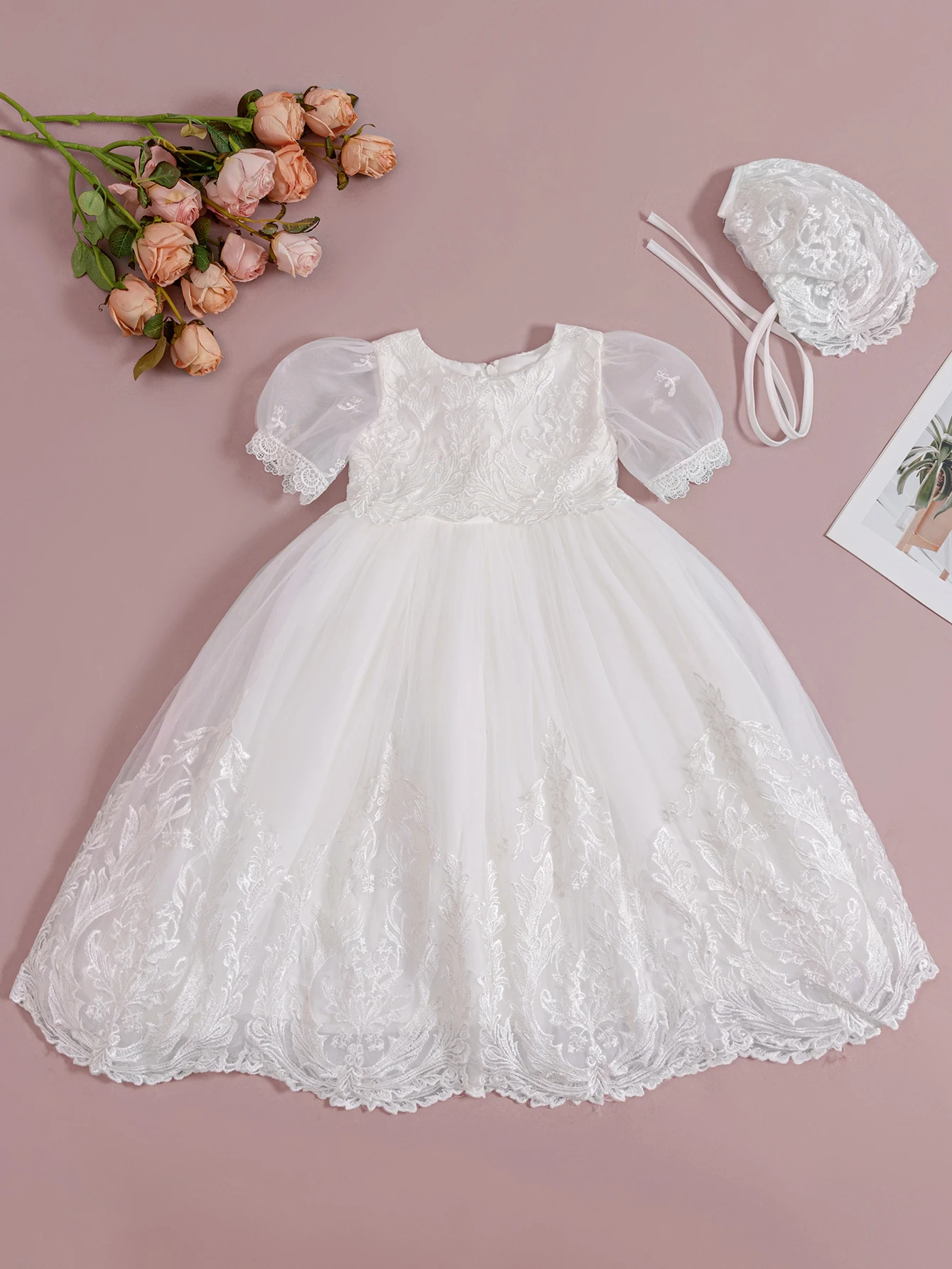 

Baby Girl Dress for Special Occasions with Short Sleeves Flower Embroidery Frock Design Birthday Dress Baby Girl