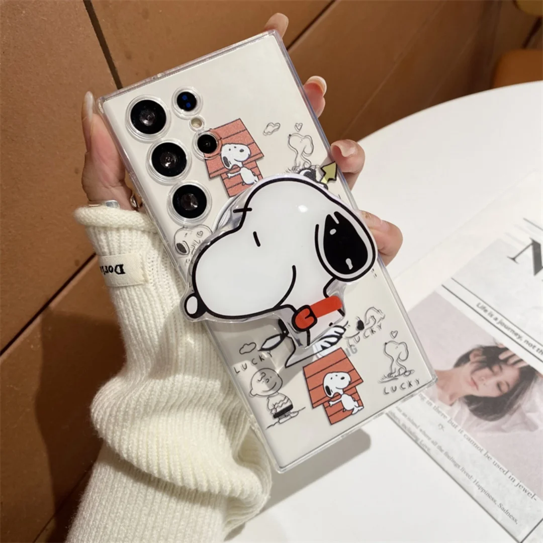 

Snoopy Cute Cartoon With Magsafe Case For Samsung Galaxy S25 Ultra Edge S24 S22 S21 Plus S23 S24 FE Magnetic Holder Cover