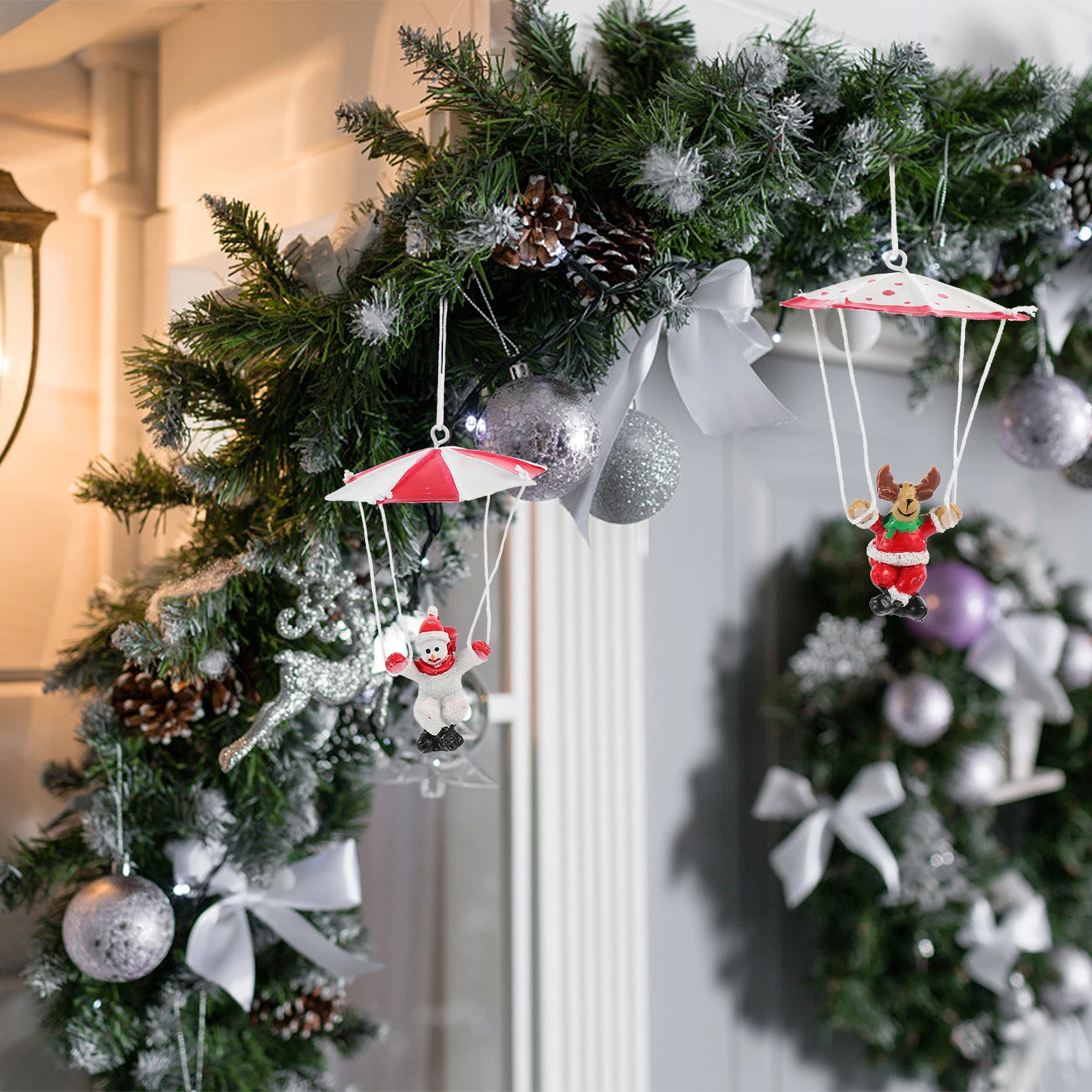 

2 Pcs Snowman Elk Hanger Fine Workmanship Christmas Decoration Decorations Parachute Home Resin Hanging Tree Gifts