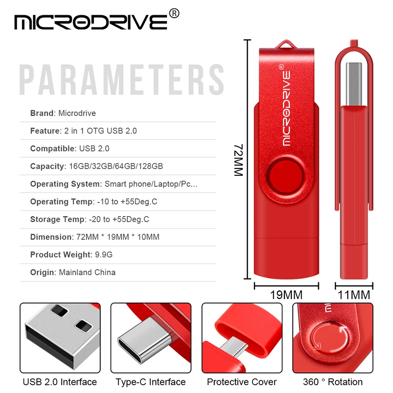 Clé USB en métal haute vitesse, clé USB OTG 2 en 1, clé USB type C, 128 Go, 64 Go, 32 Go, 16 Go, 8 Go, clé USB 2.0 pour smartphone
