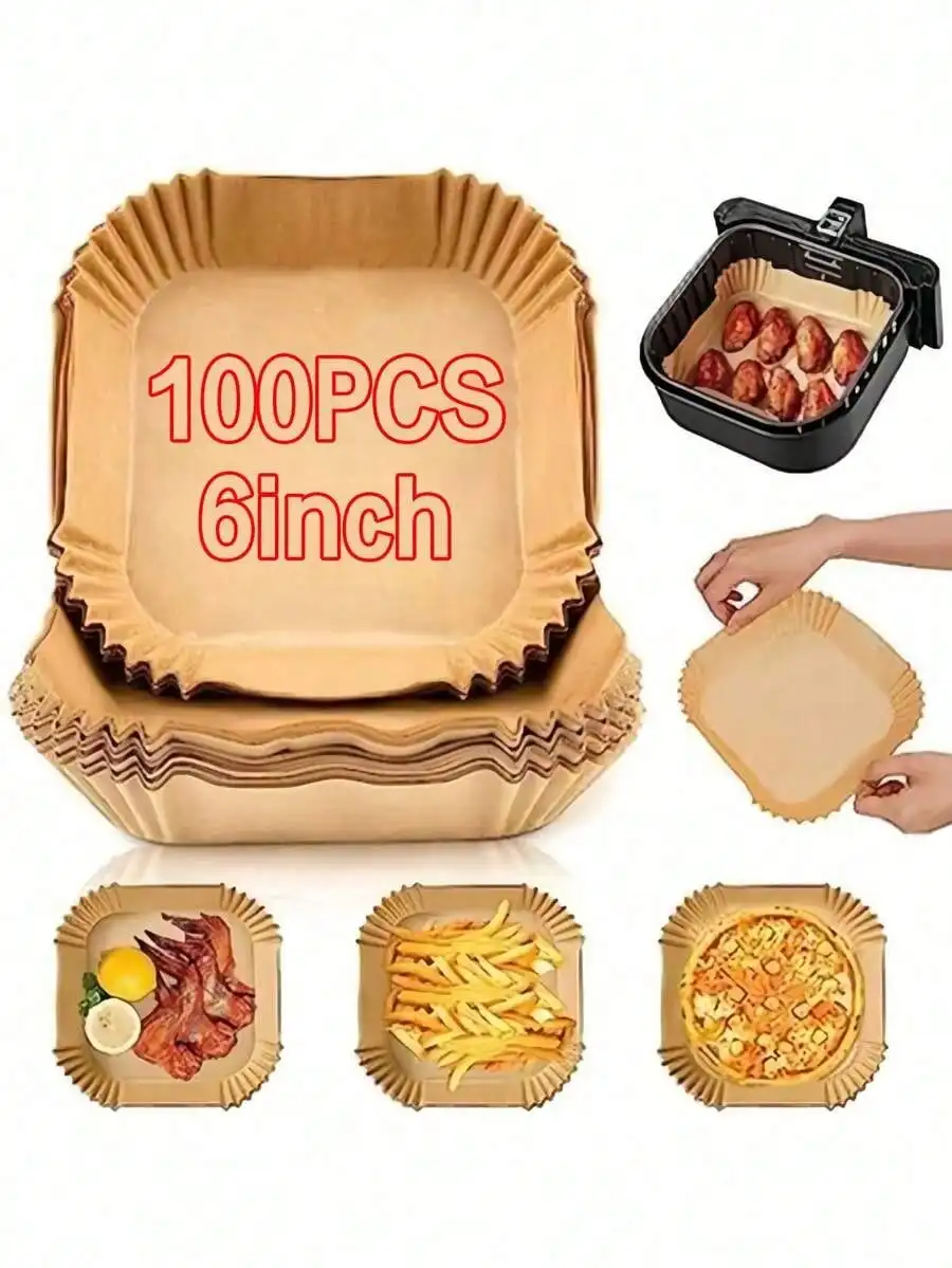 

100PCS Disposable Air Fryer Liner, Non-Stick Air Fryer Paper, A Must-Have Kitchen Essential For Easy Cooking, Baking Paper, Airfryer Liners For Oven & Microwave, A Perfect Kitchen Accessory For Halloween, Thanksgiving & Christmas Feasts, Oil-Proof Parchme