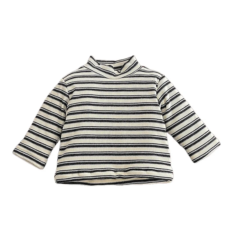 بلوزة أطفال للخريف والشتاء مع قاعدة مخملية مضافة وقطن، طبقة داخلية أنيقة مخططة وسميكة وأكمام طويلة #4