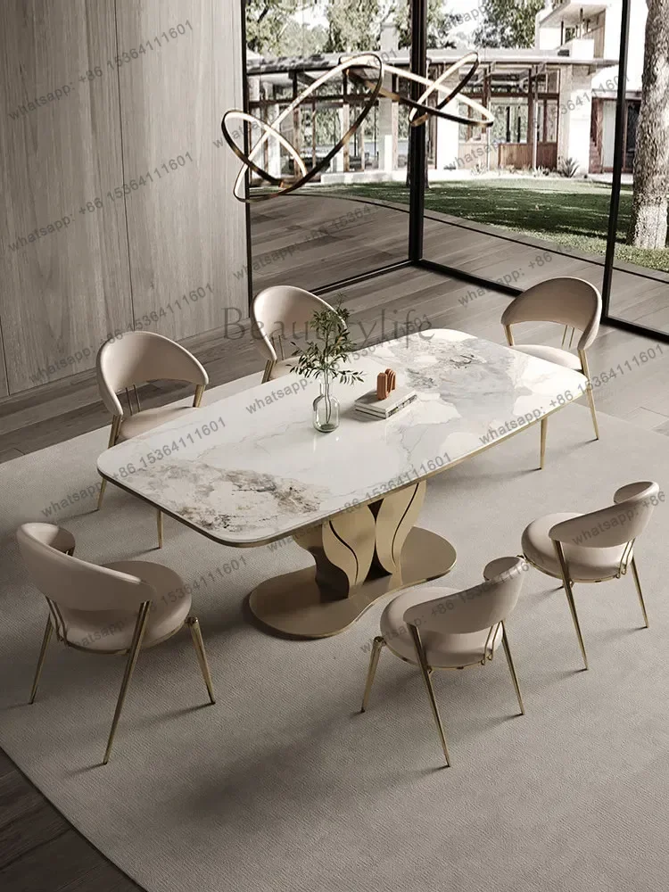 PG Dining Room Furniture Modern High-end Light Luxury Rectangular Dining Tables Italian Rock Slab Dining Table Chair Combination