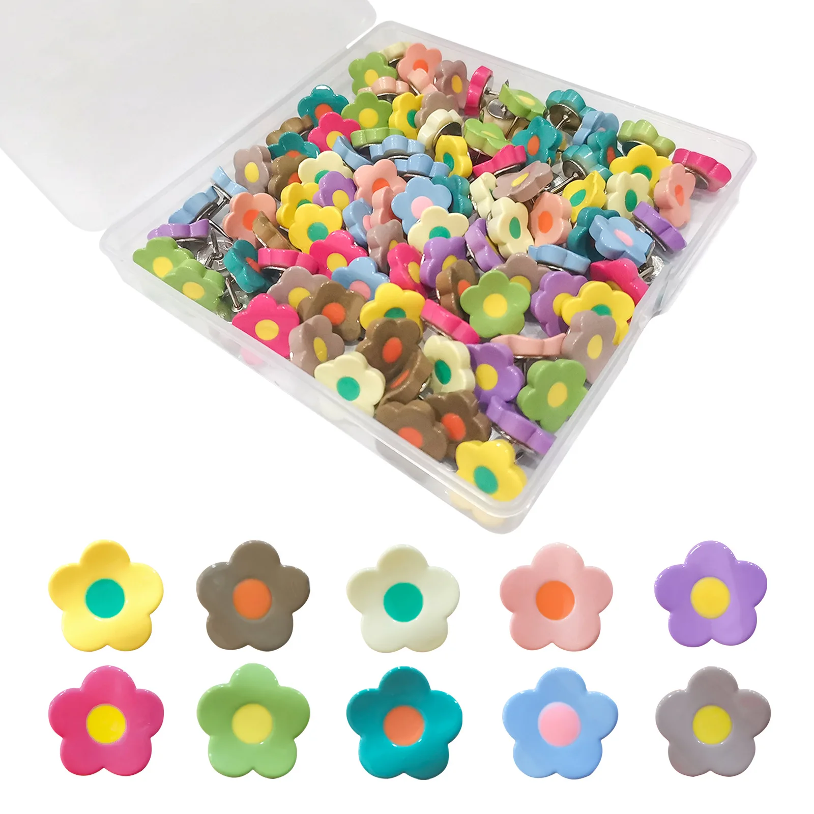 

30pcs Decorative Drawing Pins Office Supplies Kawaii Pushpins Resin Flower Shaped Thumb Tacks Cute Push Pins For Cork Boards