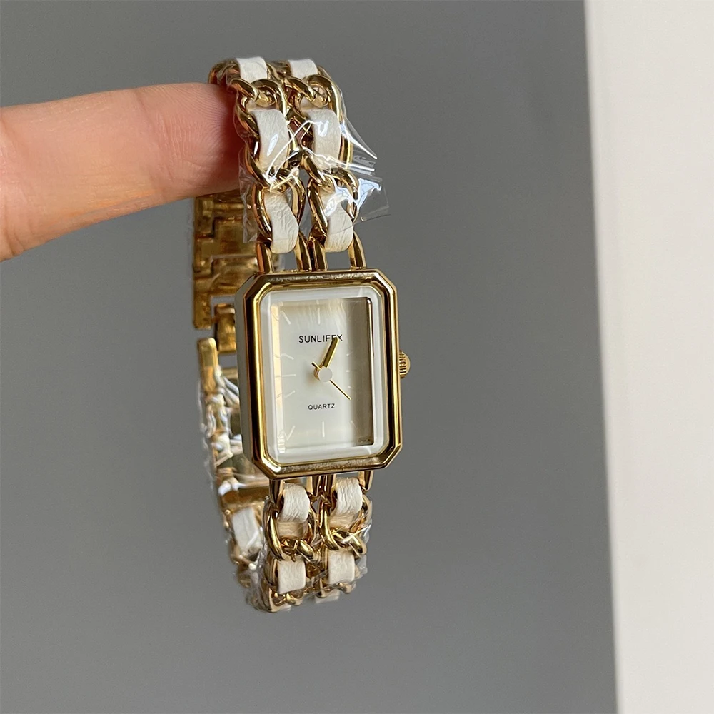 

Fashion temperament minimalist luxury retro irregular dial with gold strap with quartz women's watch