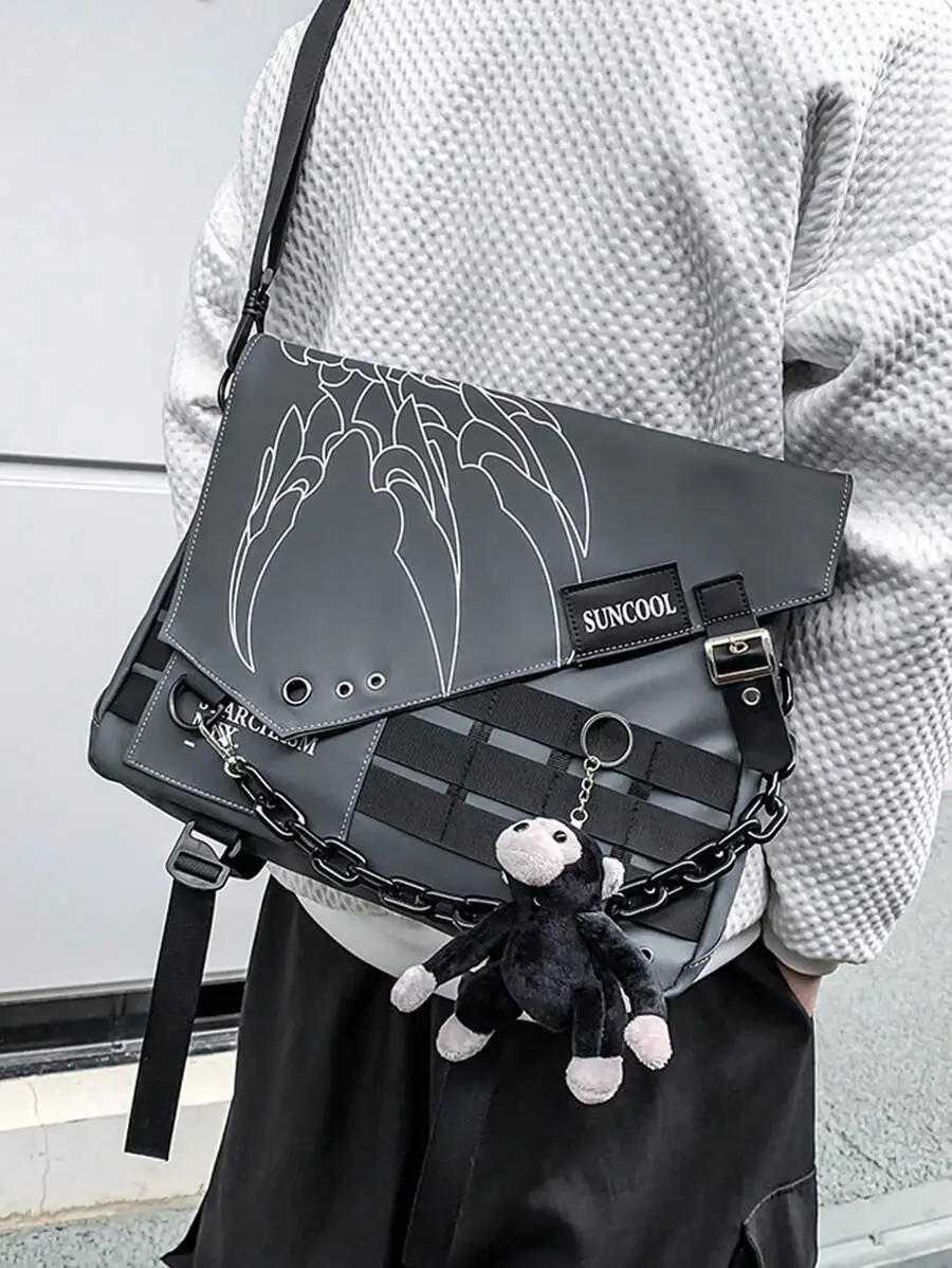 

Men's Chain & Buckle Messenger Bag: Large Capacity Crossbody for School, Travel & Commuting. Ideal Gift.
