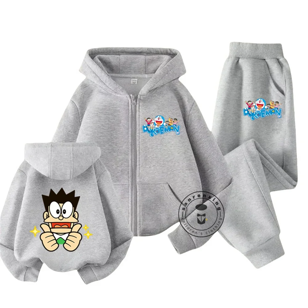 Doraemon Sweatshirt Sets for Girls Autumn Long Sleeve Top and Pants Suit Children's Clothing Set Kids Tracksuit