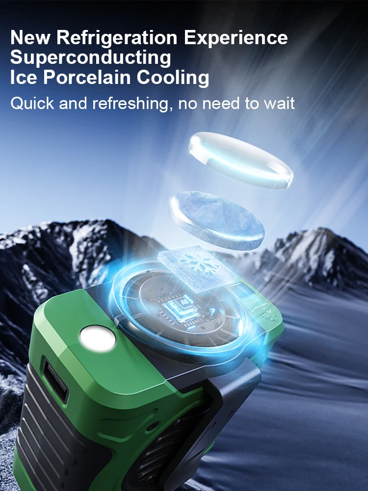 8000mAh Waist Clip Fan 199 Wind Speeds Refrigeration Hanging Neck Fan with Digital Display LED Lighting for Outdoor Travel