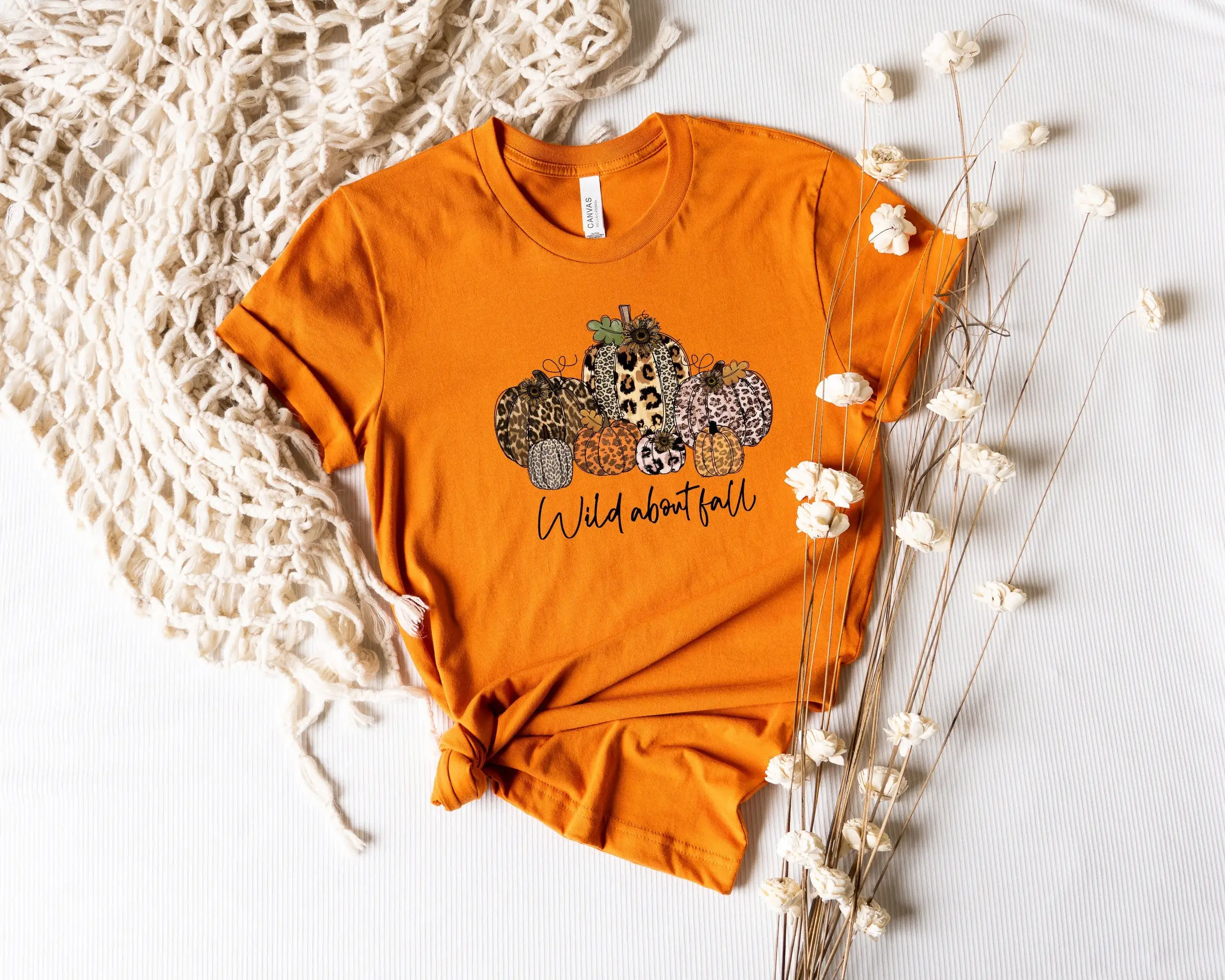 Wild About Fall T Shirt Cheetah Pumpkin Hello Thanksgiving SweaT For Woman Cute