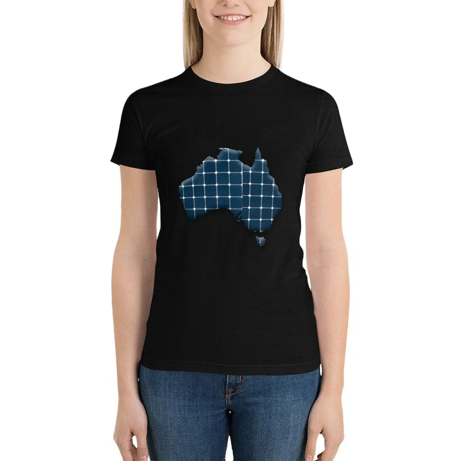 

Map of Australia with photovoltaic solar panels. T-Shirt summer tops tees funny white t shirts for Women