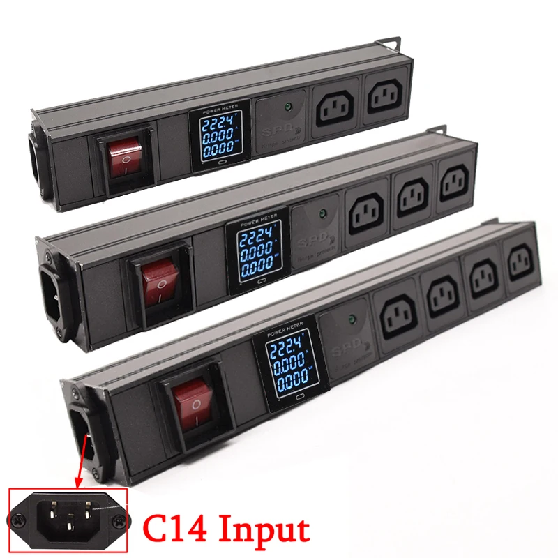 

Aluminium Alloy PDU Power Strip with LED Display Voltmeter Ammeter Wattmeter Power Energy Meter Smart Socket C14 AC Input