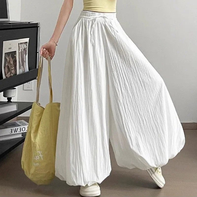 2025 여성 한국 패션 와이드 레그 팬츠 여성 시크 디자이너 하이 웨이스트 트라우저 레이디 배기 얇은 캐주얼 데일리 팬츠